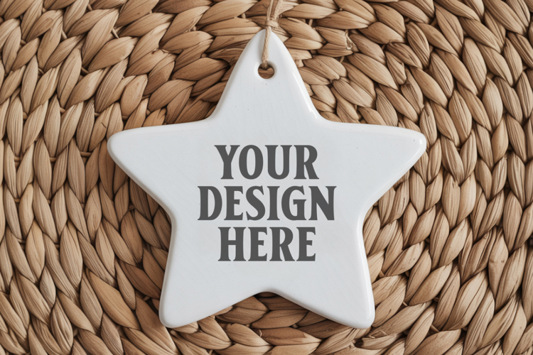 Christmas Star Ceramic Ornament Mockup | Cozy Boho Holiday D