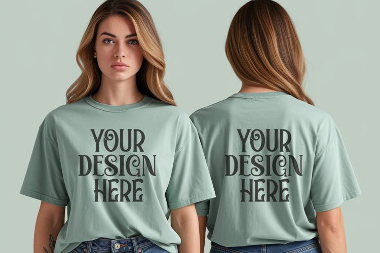 Comfort Colors 1717 Chalky Mint Front & back T shirt mockups