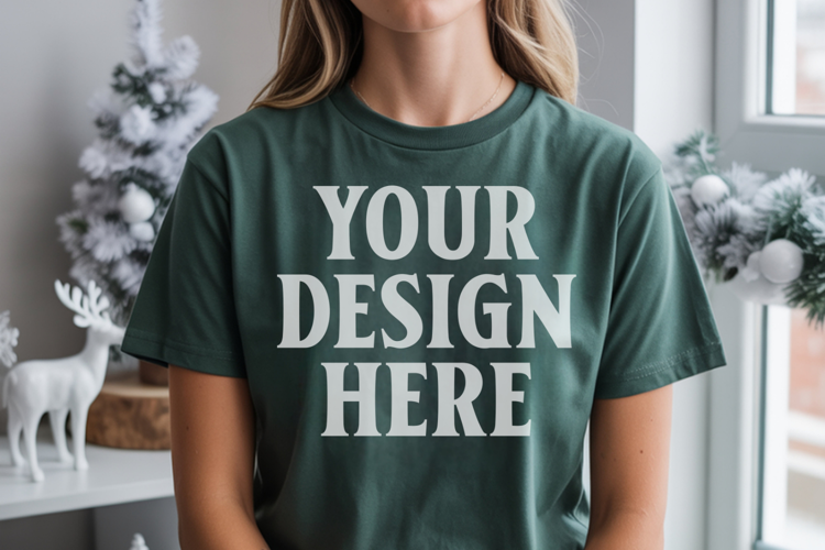 Christmas Comfort Colors 1717 Moss T-Shirt Mockup Real