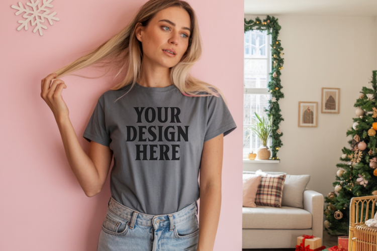 Comfort Colors 1717 Pepper Christmas T-Shirt Mockup, Boho
