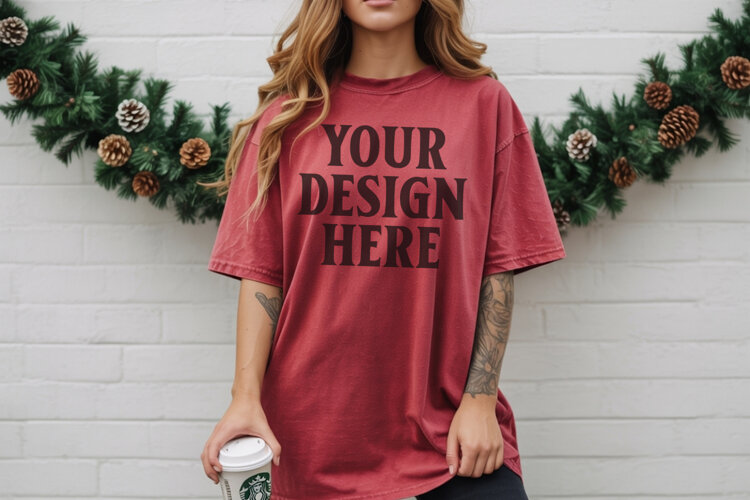 Christmas Comfort Colors 1717 Crimson TShirt Mockup, CC 1717 example image 1