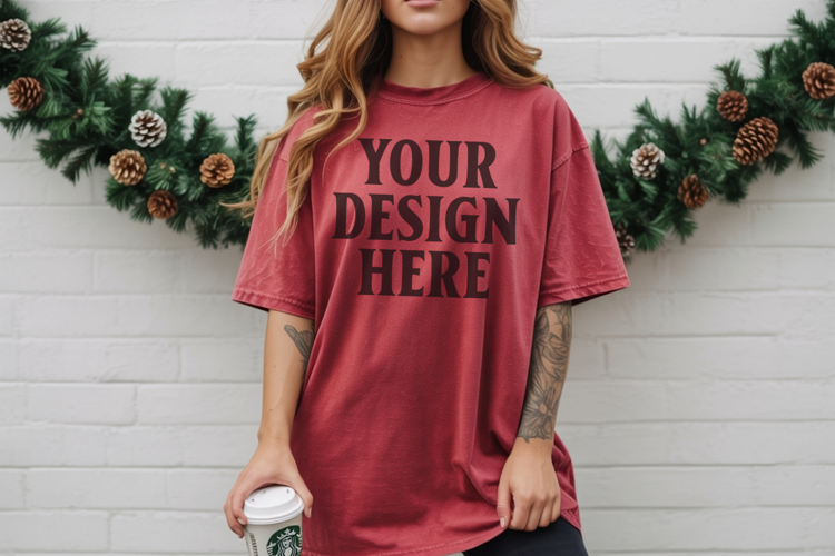 Christmas Comfort Colors 1717 Crimson TShirt Mockup, CC 1717