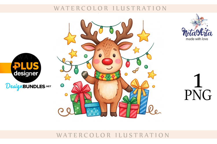 Christmas deer watercolor illustration