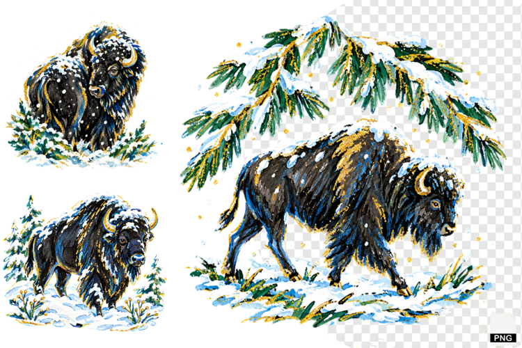 Winter Snowy Bison Clipart