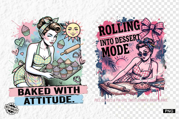 Vintage Summer Girl Baking PNG