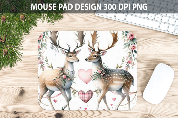 Watercolor Deer Mouse Pad Sublimation - Valentines PNG