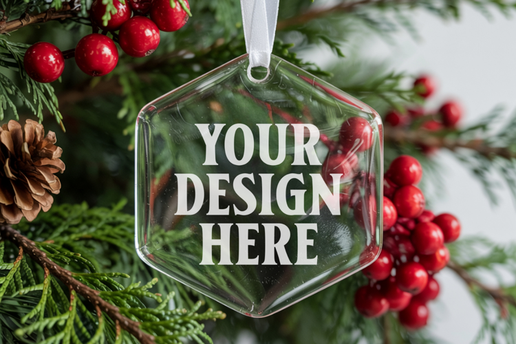 Acrylic Christmas Ornament Mockups | Clear Round Holiday