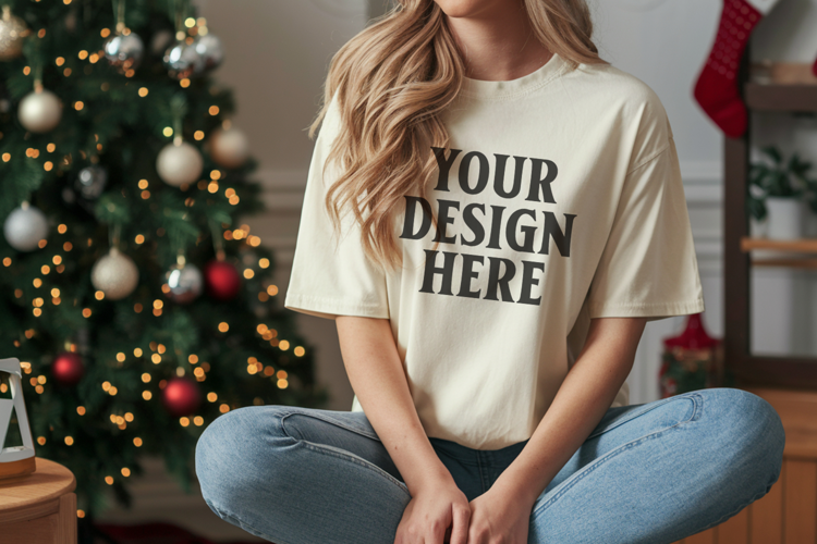 Ivory Christmas Comfort Colors 1717 T-shirt Mockup
