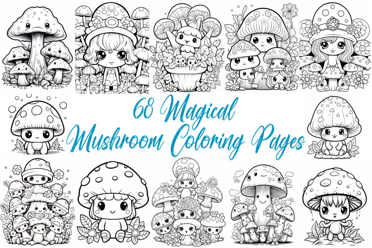 68 Mushroom Toadstool Character Color Pages Book JPG Clipart