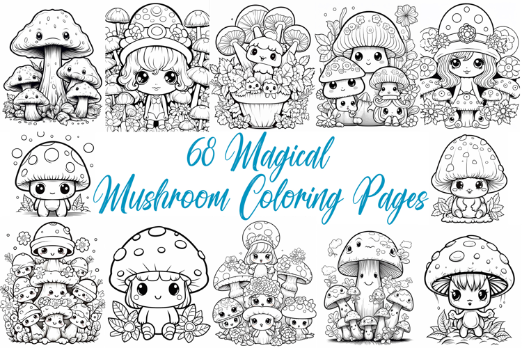 68 Mushroom Toadstool Character Color Pages Book JPG Clipart