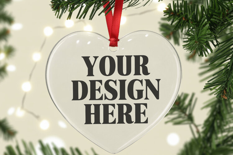 Christmas Heart Crystal Glass Ornament Mockups example image 1
