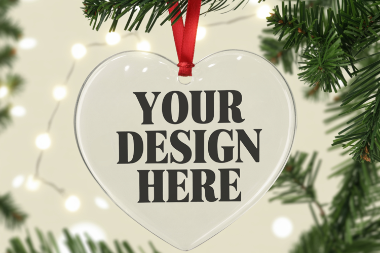 Christmas Heart Crystal Glass Ornament Mockups