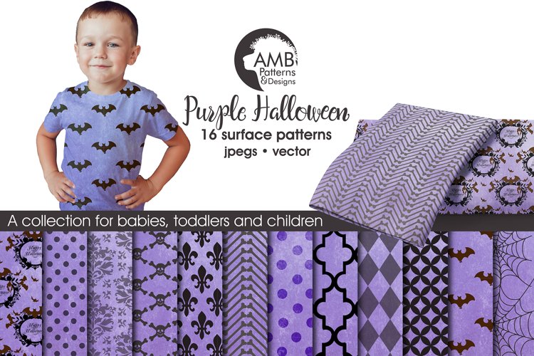 Purple Halloween Surface Patterns, Halloween Paper, AMB-1097 example image 1