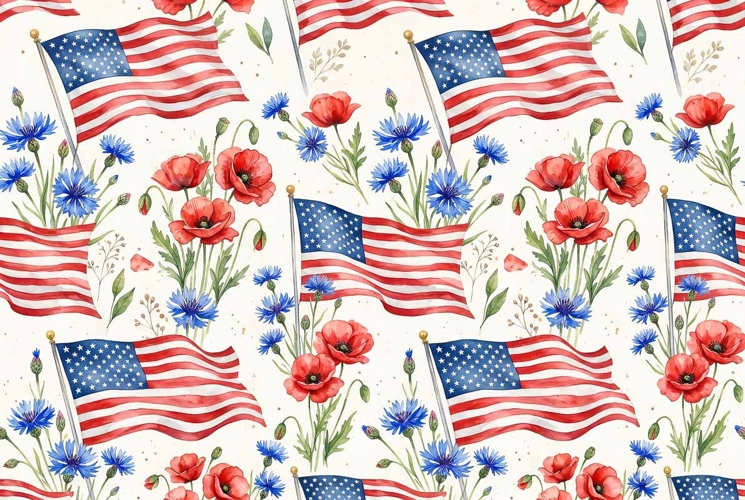 patriotic banners stars stripes Memorial Day repeat design