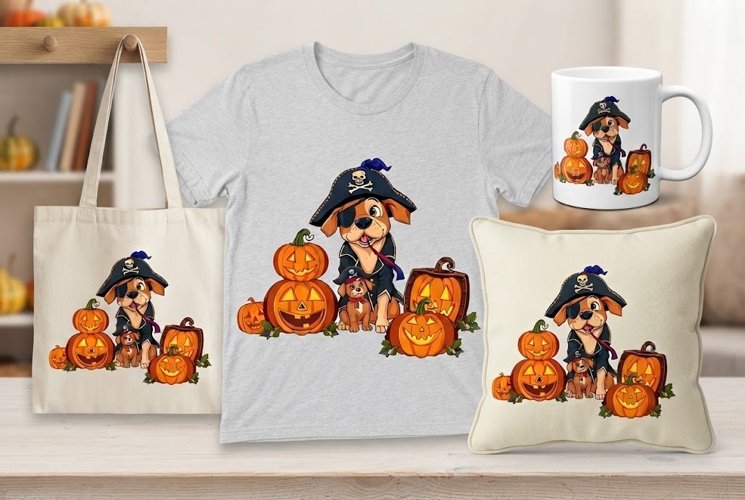 Halloween Pirate Dog PNG | Cute Puppy Pumpkin Pirate Design