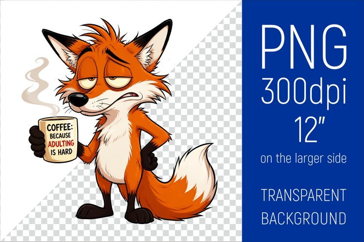 Funny Morning Coffee Fox |Cute Coffee Lover Clipart example image 1