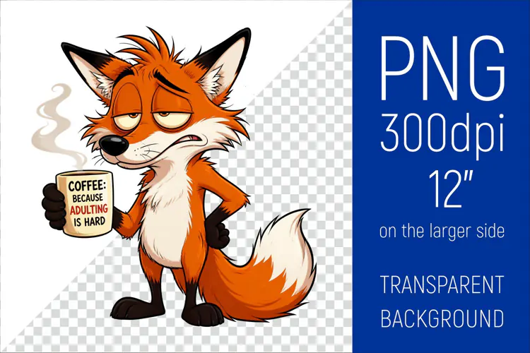 Funny Morning Coffee Fox |Cute Coffee Lover Clipart