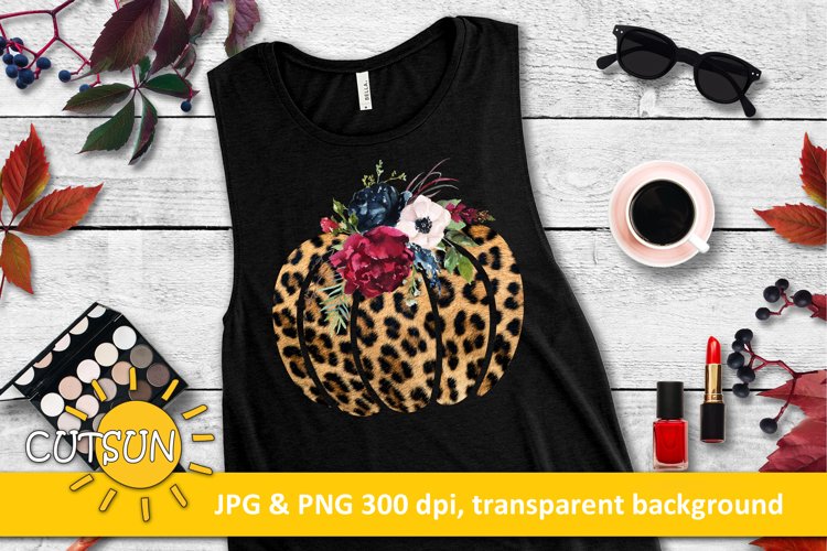 Pumpkin sublimation design | Leopard Floral pumpkin example image 1