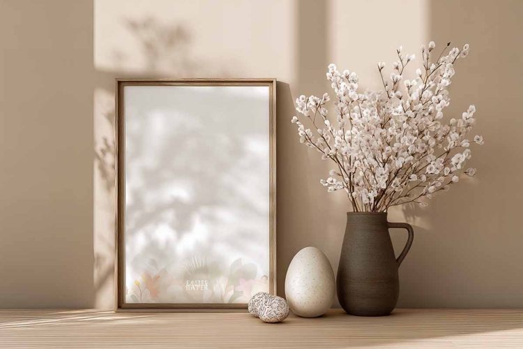 Easter Poster Frame mockup on wall living room