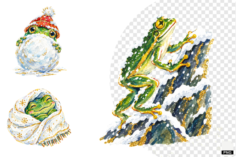 Winter Snowy Frogs PNG