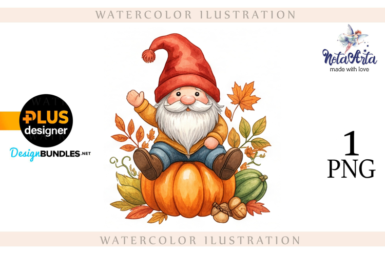 Gnomes with Pumpkin Harvest in Watercolor Style