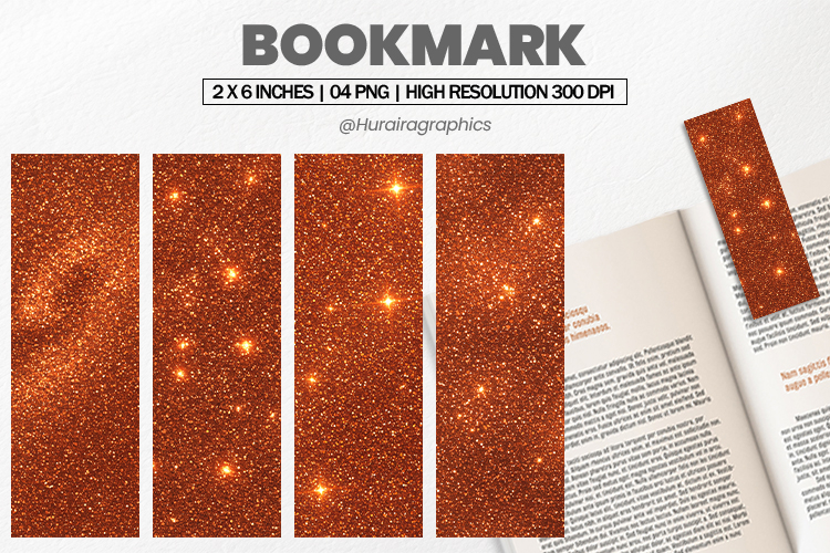 Burnt Orange Glitter Bookmarks PNG, Bookmark Sublimation