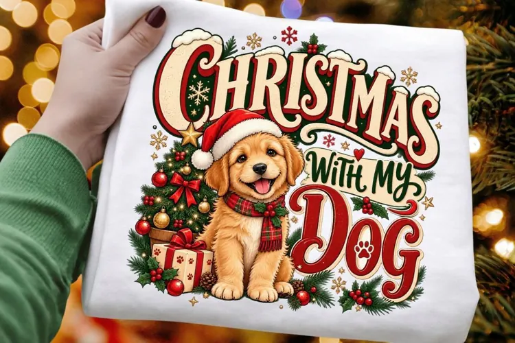 Christmas Dog Lover Illustration, Cute Festive Puppy Holiday