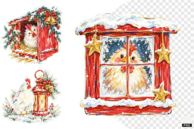 Christmas Chicken Coop Clipart