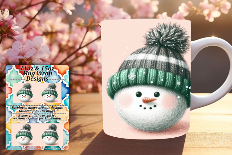Charming 15oz Mug Wrap Png Design , Snowman