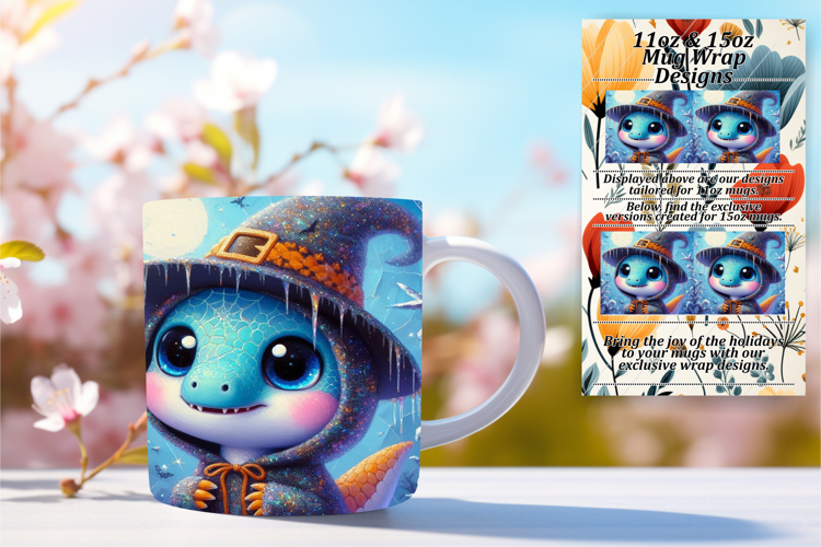 Gift 15oz Mug Wrap Png Design , Halloween Dino
