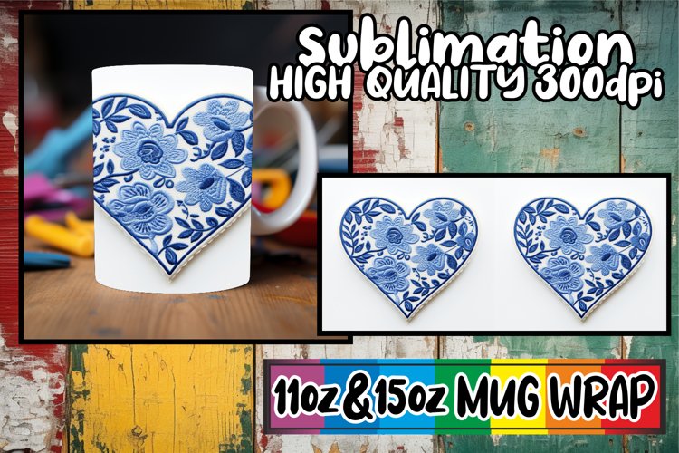Valentine 3D Floral Heart Mug Wrap - Sublime 11/15oz example image 1