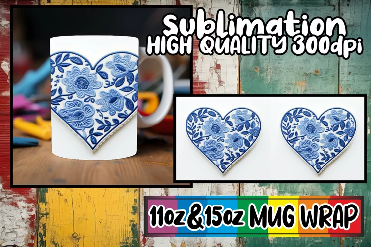 Valentine 3D Floral Heart Mug Wrap - Sublime 11/15oz