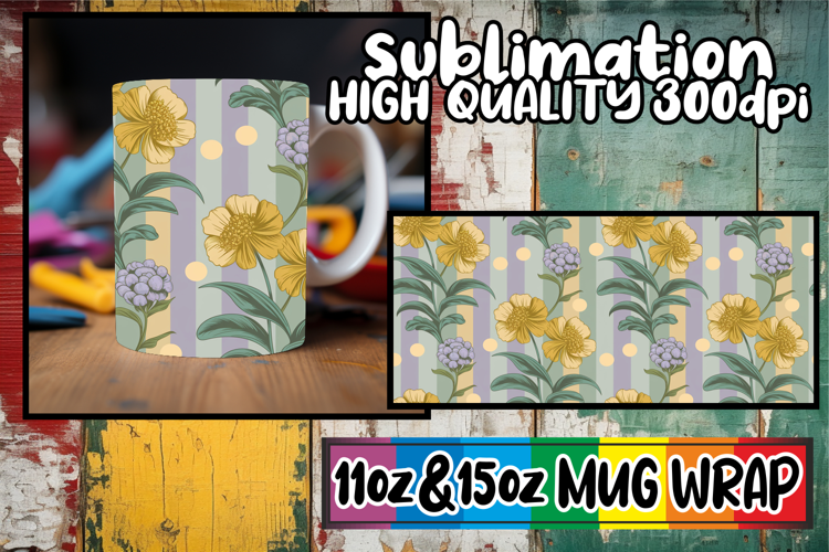 Bright adventures 11oz 15oz mug wrap, Gold Flower