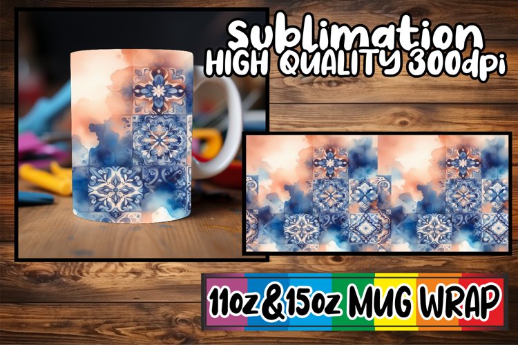 Joyful vibes sublimation mug wrap, Watercolor Pattern