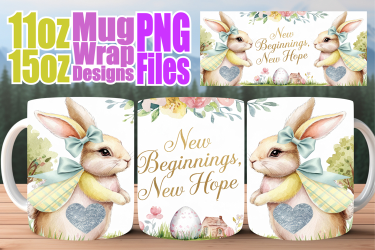 Vibrant escapes 11oz 15oz sublimation wrap, Easter Bunny
