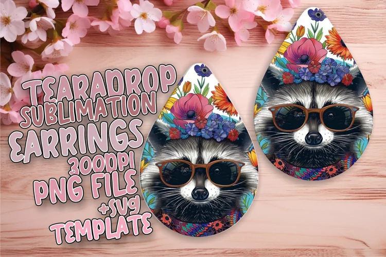Raccoon & Flowers Sublimation Wrap for Teardrop Earrings