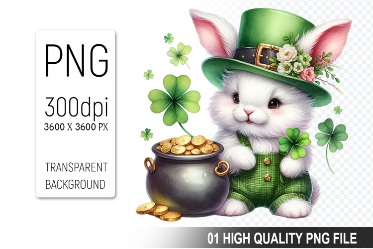 St. Patrick’s Bunny with Hat Clipart, Sublimation PNG
