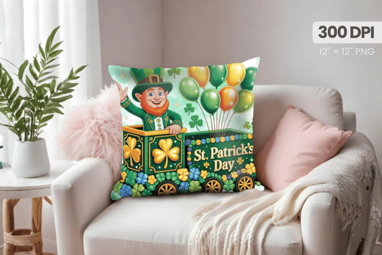 St Patrick’s Day Parade Leprechaun Train Pillow PNG Sublimat