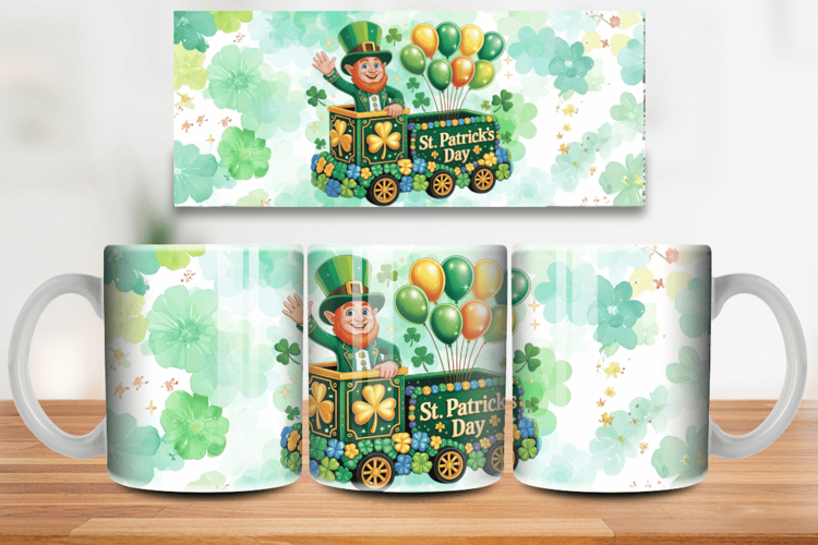 St Patrick’s Day Parade Leprechaun Train Mug Wrap PNG Sublim