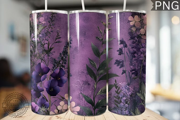Purple Floral Tumbler Wrap - High Quality 300 Dpi