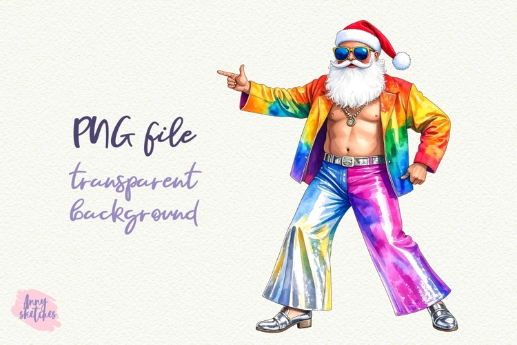 Disco Santa Claus Clipart Groovy Disco Christmas PNG