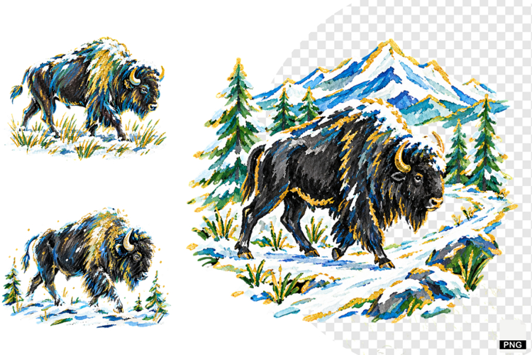 Winter Snowy Bison Clipart