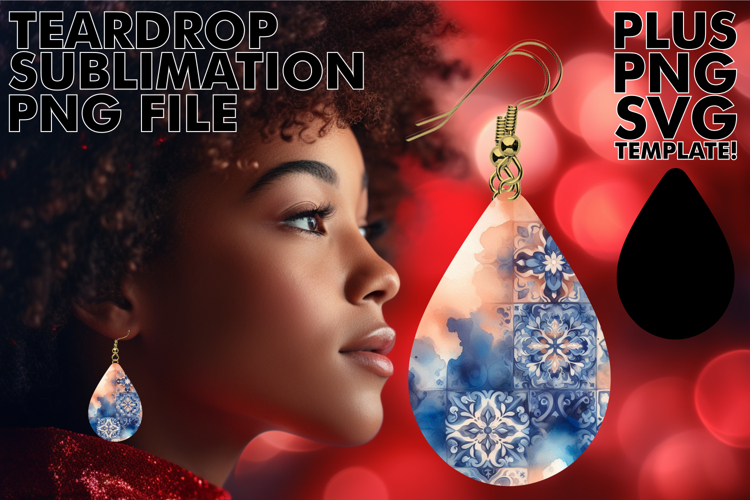Bright Teardrop Earrings Sublimation, Watercolor Pattern example image 1