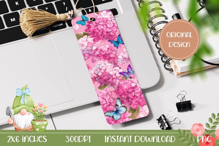 Butterfly Bookmark Printable, Pink Hydrangea Bookmark
