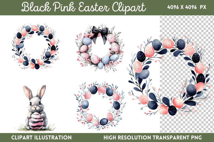 Black Pink Easter Clipart PNG