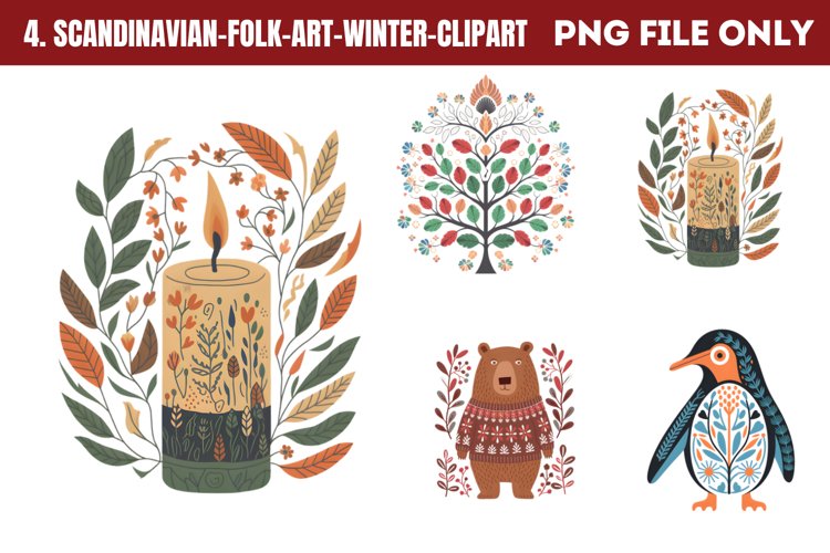 Scandinavian Folk Art Winter Clipart PNG