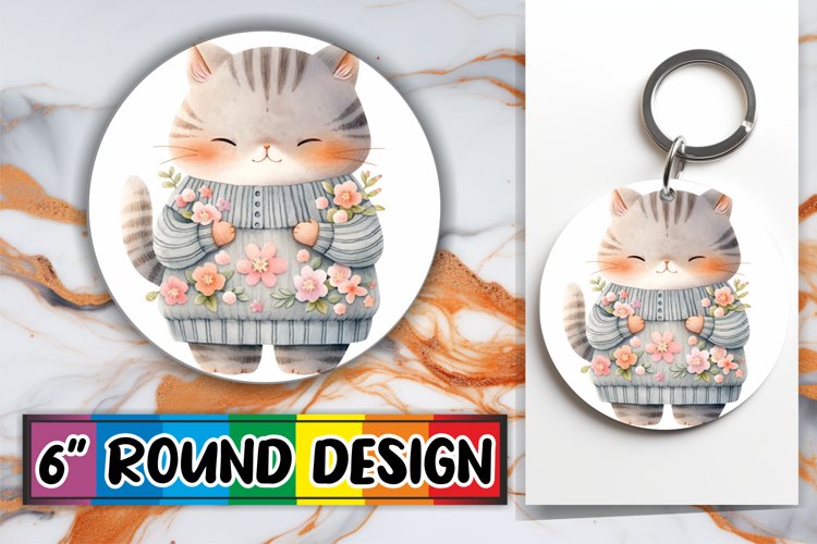 Adorable Round Kitty Keychain Art example image 1