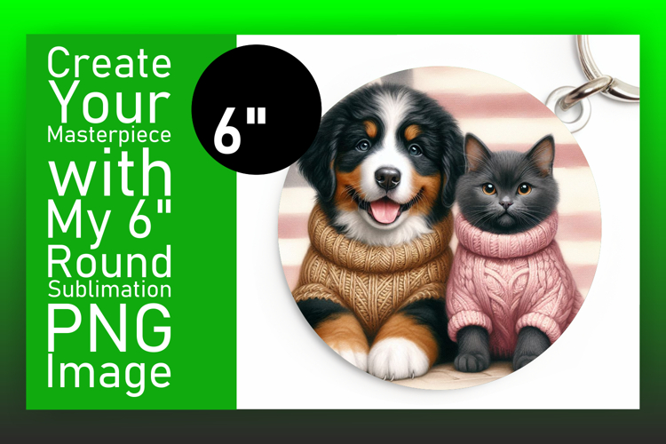 Whimsical Keychain Circle Design PNG , Dog and cat