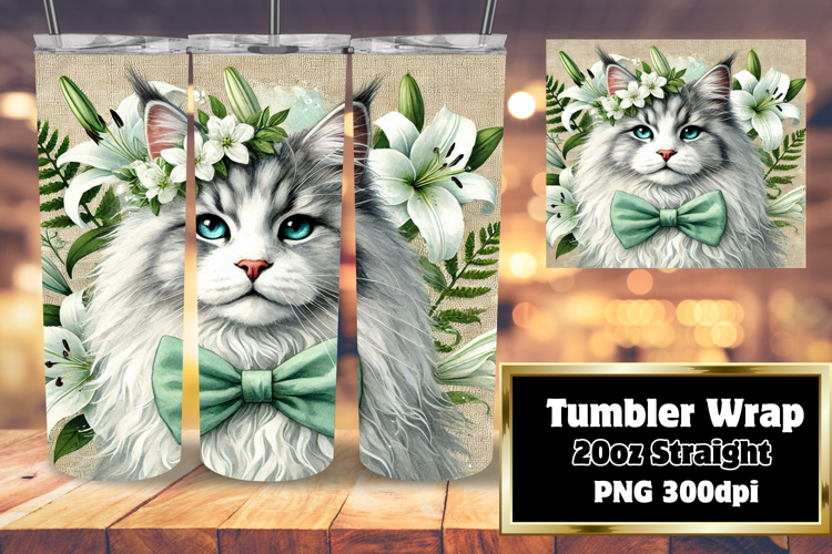 TRENDY 20oz Tumbler PNG Template , Cute Cat