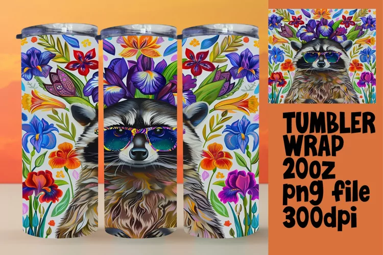 Bright Flower & Raccoon Tumbler Wrap - 20oz